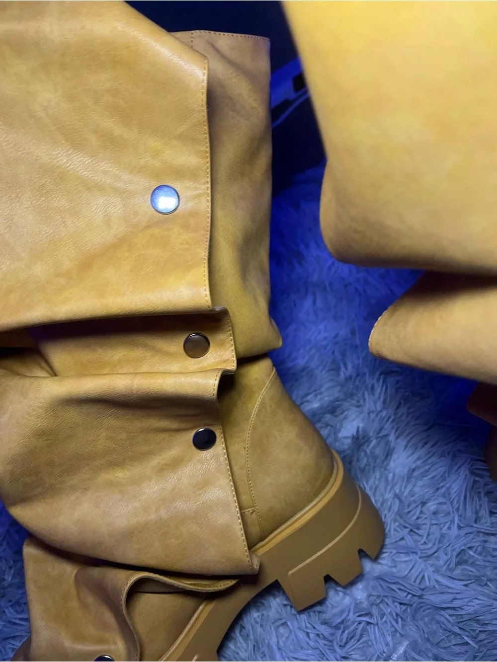 Slouchy Yellow Tan Women's Platform Boots